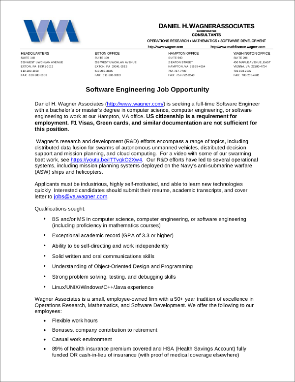 Software Engineering Position at Daniel H. Wagner Associates